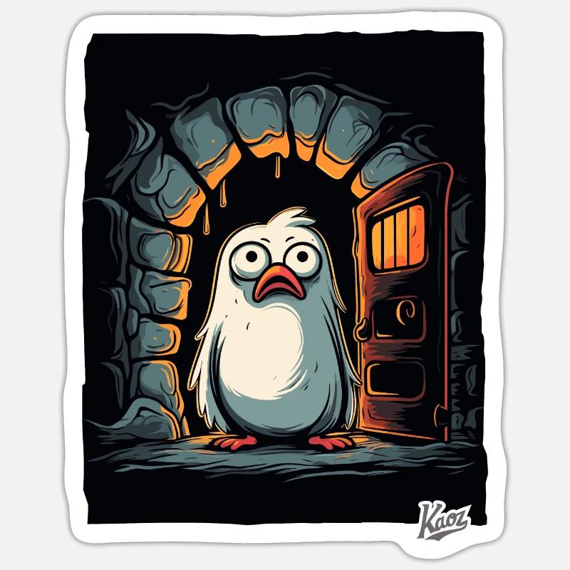 Déconcerté petit oiseau mignon dans le donjon donjon Sticker taille S (10 x 10 cm)