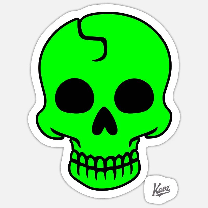 Crâne vert citron - Sticker taille S (10 x 10 cm) - blanc mat