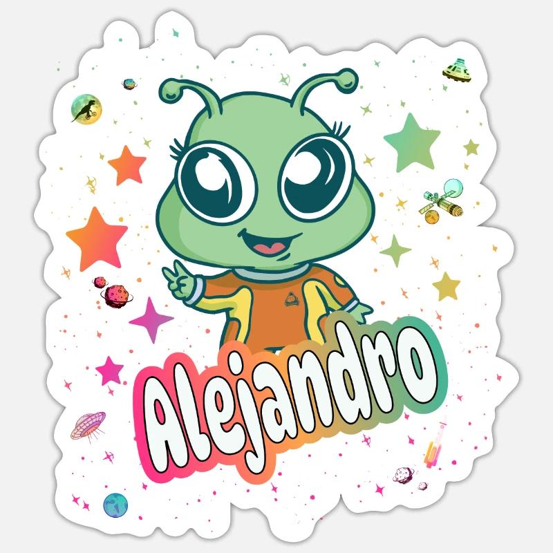 ALEJANDRO - Beau nom de garçon avec extraterrestre mignon Sticker taille S (10 x 10 cm)