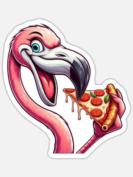 Lustiger Flamingo Pizza Pizzaliebhaber Fast Food - Sticker Größe S (10 x 10 cm) - Mattweiß