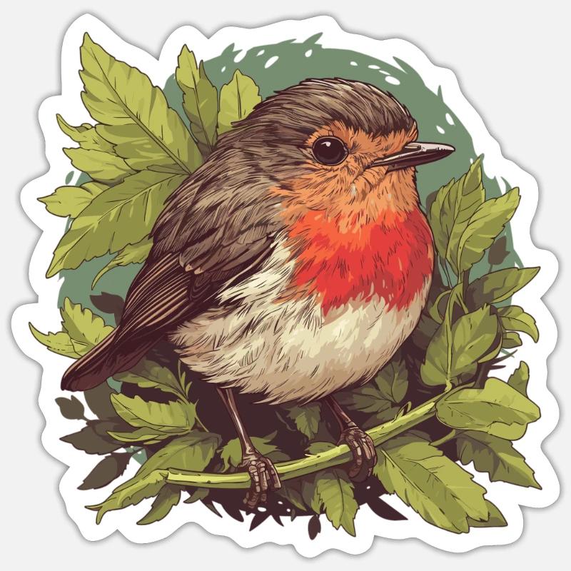 Robin Rotkehlchen - Sticker Größe S (10 x 10 cm) - Mattweiß