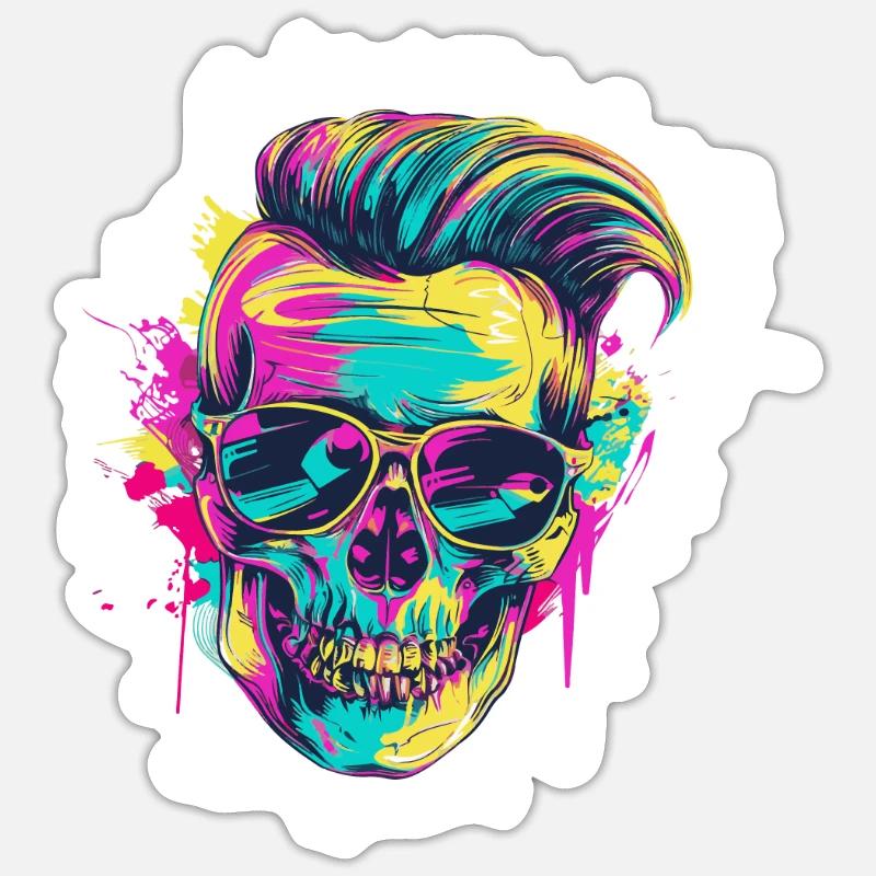 Techno Skull Party Hairstyle - Sticker size S (10 x 10 cm) - white matte
