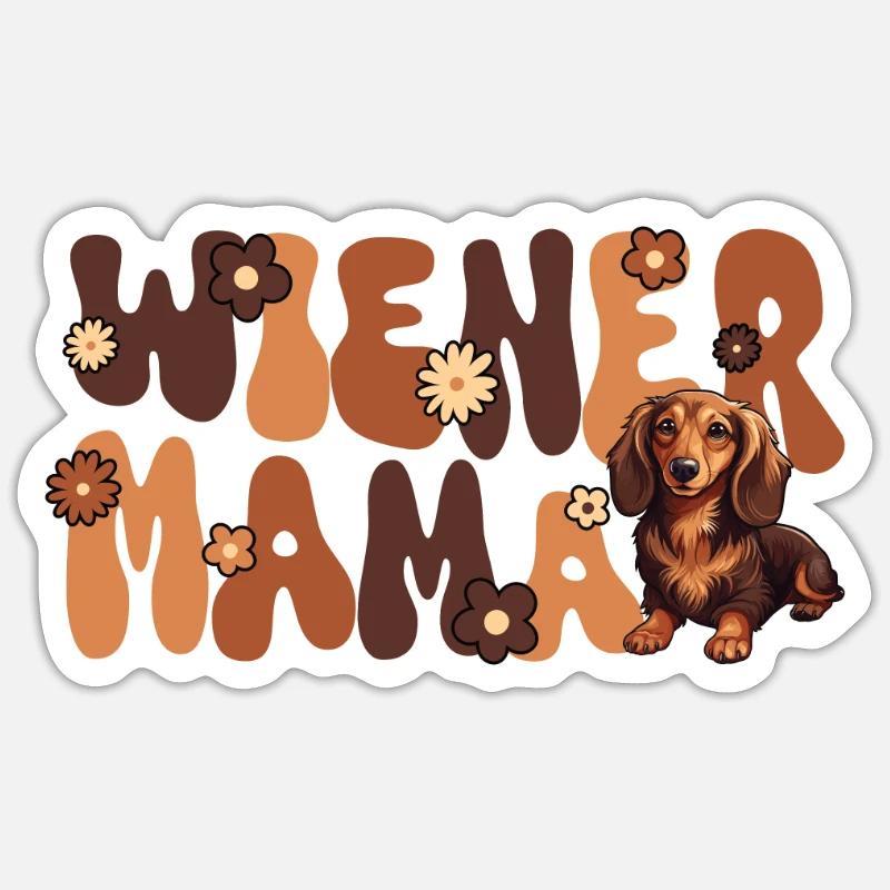 Maman viennoise groovy teckel - Sticker taille S (10 x 10 cm) - blanc mat