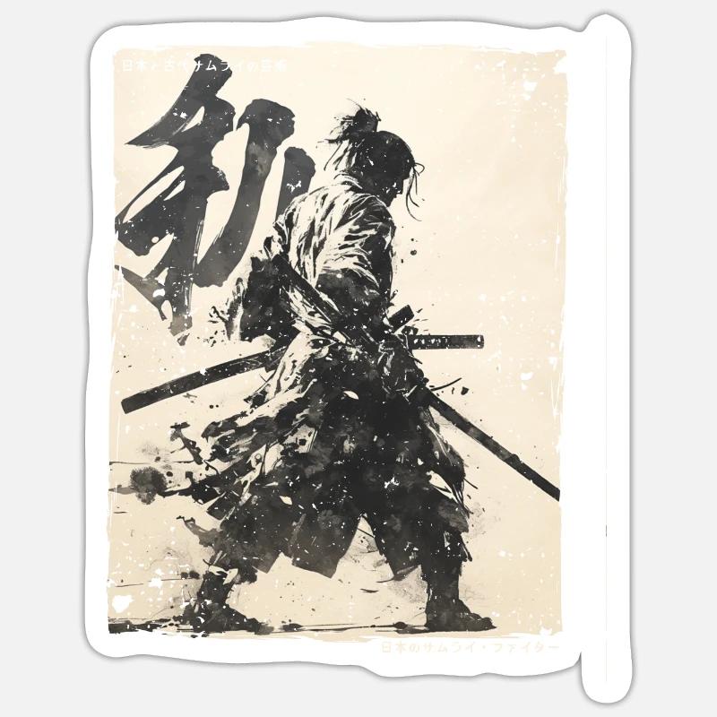 Samurai Fighter - Japanese Ukiyo-e Artwork Sticker size S (10 x 10 cm)