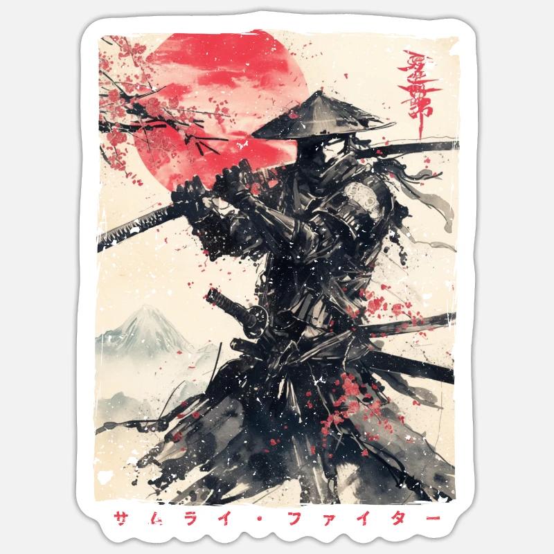 Samurai Fighter - Japanese Ukiyo-e Artwork Sticker size S (10 x 10 cm)
