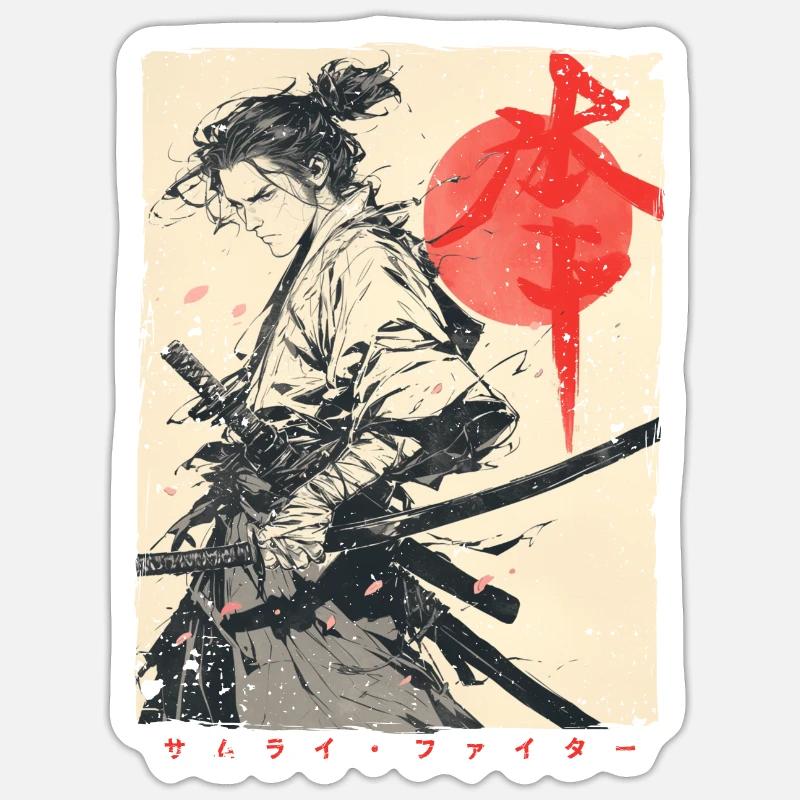 Samurai Fighter - Japanese Ukiyo-e Artwork Sticker size S (10 x 10 cm)