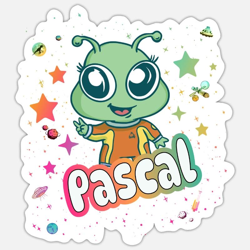 PASCAL - Beau nom de garçon avec un extraterrestre mignon Sticker taille S (10 x 10 cm)