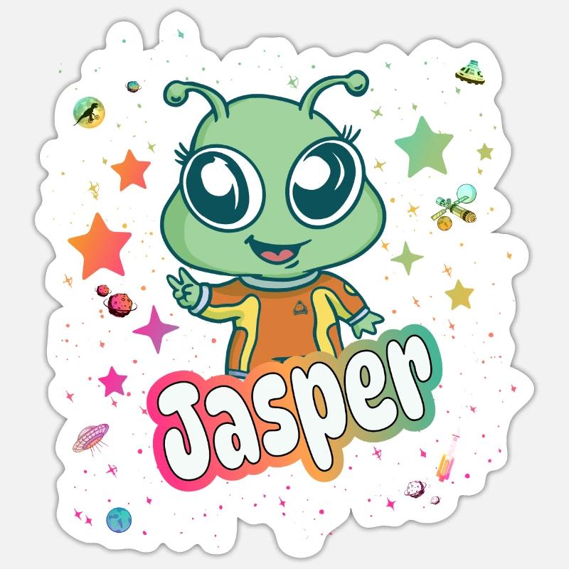 JASPER - Schöner Junge Name mit süßem Alien Sticker Größe S (10 x 10 cm)