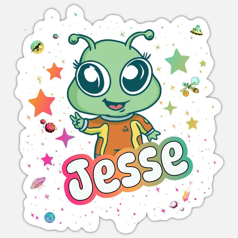 JESSE - Schöner Junge Name mit süßem Alien Sticker Größe S (10 x 10 cm)