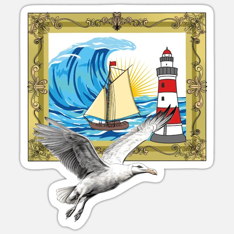 Möwe maritim Möwen Seevögel Leuchtturm - Sticker Größe S (10 x 10 cm) - Mattweiß