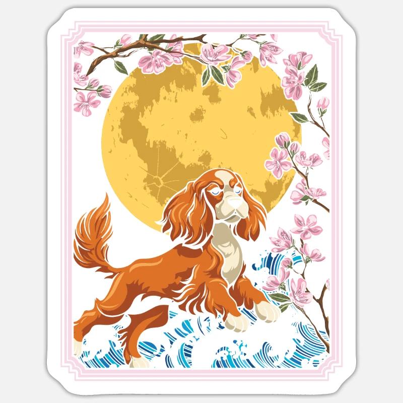 Cocker Spaniel Japan Cherry Blossom Moon - Sticker size S (10 x 10 cm) - white matte