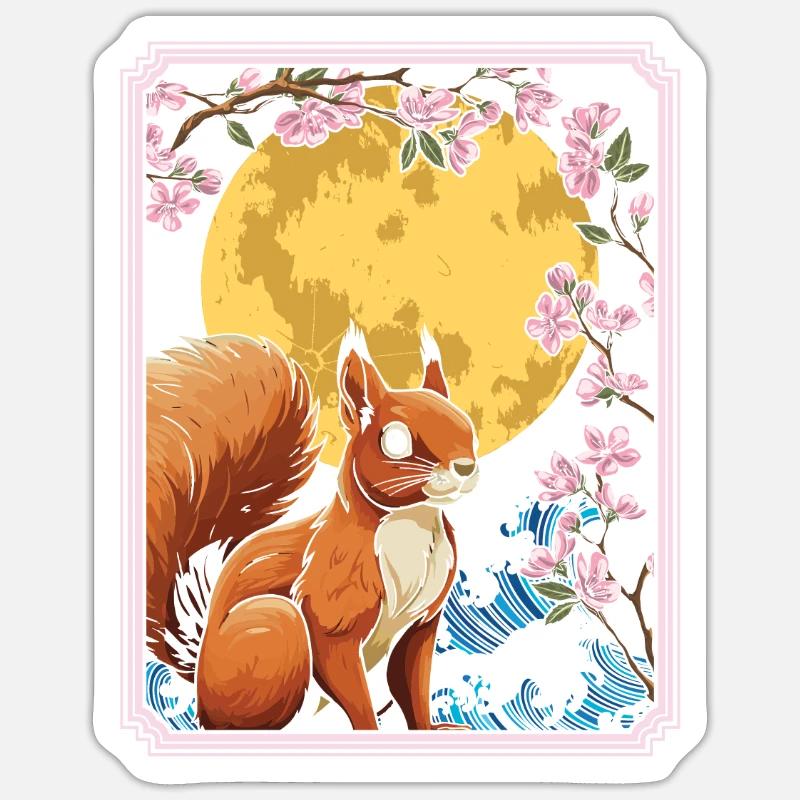 Eichhörnchen Japan Cherry Blossom Moon - Sticker Größe S (10 x 10 cm) - Mattweiß