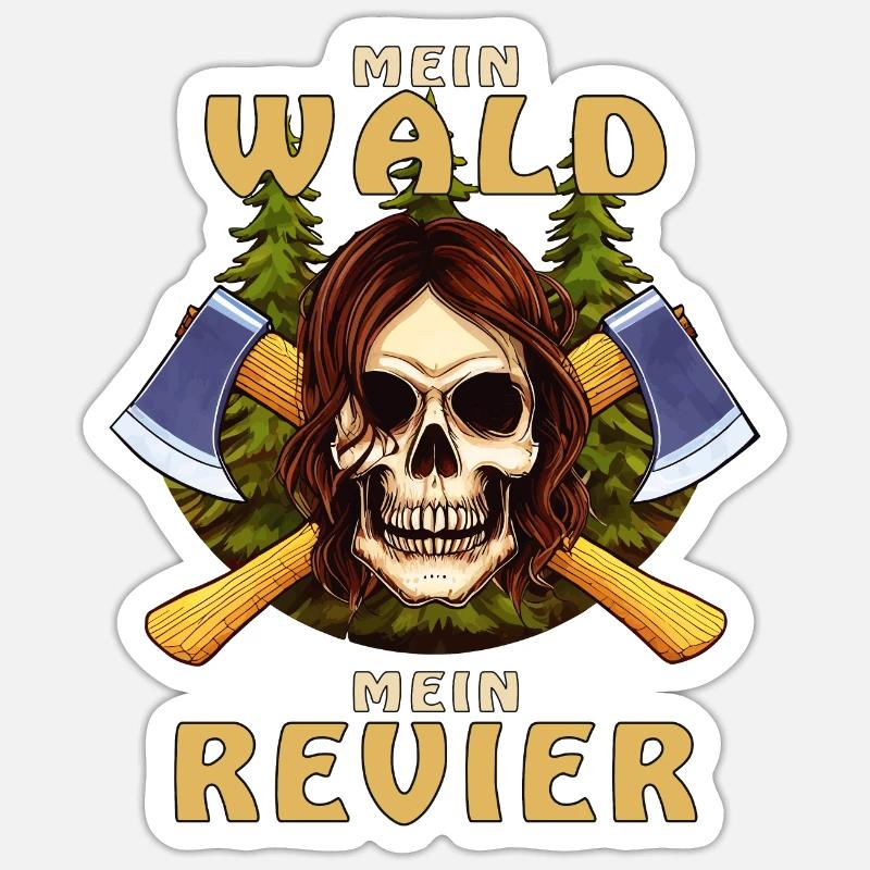 SKULL AXE MY FOREST MY TERRITORY Sticker size S (10 x 10 cm)