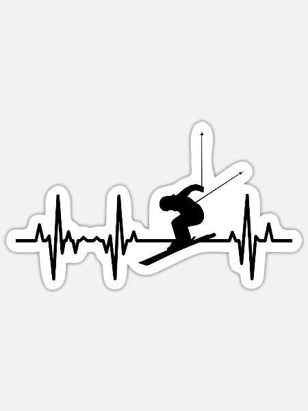 Skifahrer Herzlinie - Sticker Größe S (10 x 10 cm) - Mattweiß