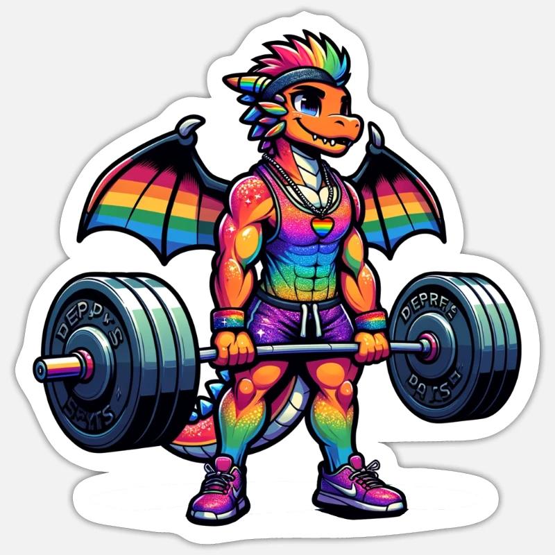 Rainbow Dragon Deadlifting - Sticker size S (10 x 10 cm) - white matte
