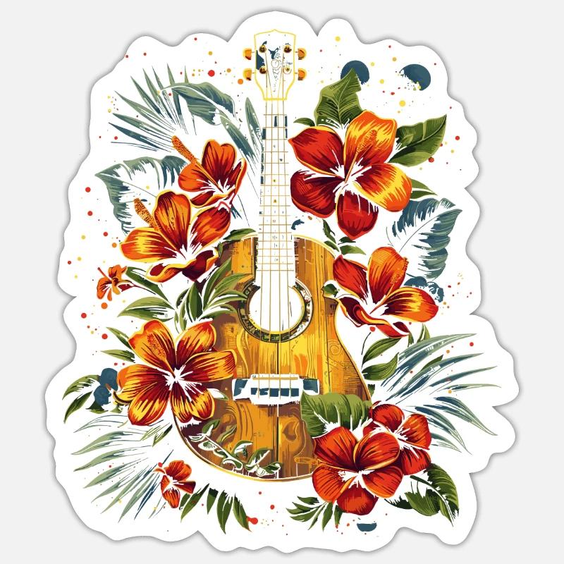 Ukulélé drôle - Sticker taille S (10 x 10 cm) - blanc mat