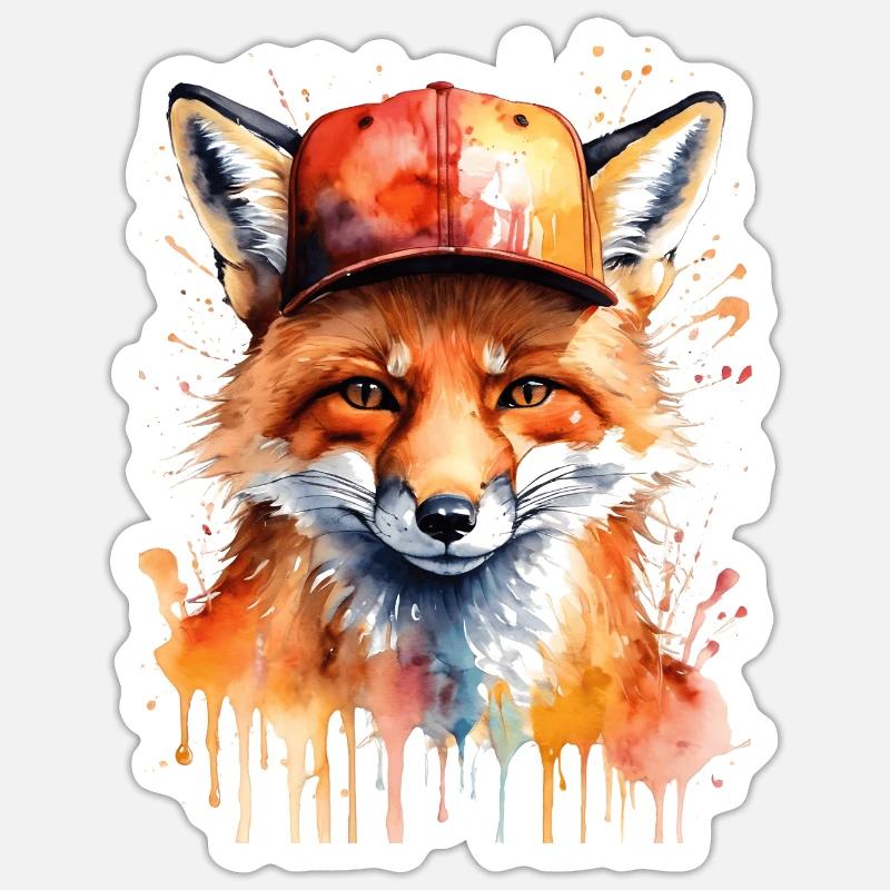 Fuchs Snapback Cap Cool Tier Design Print Sticker Größe S (10 x 10 cm)