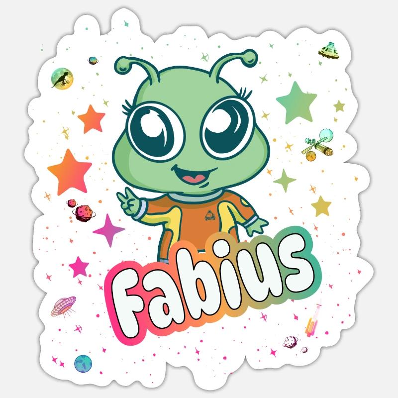 FABIUS - Beau nom de garçon avec extraterrestre mignon Sticker taille S (10 x 10 cm)