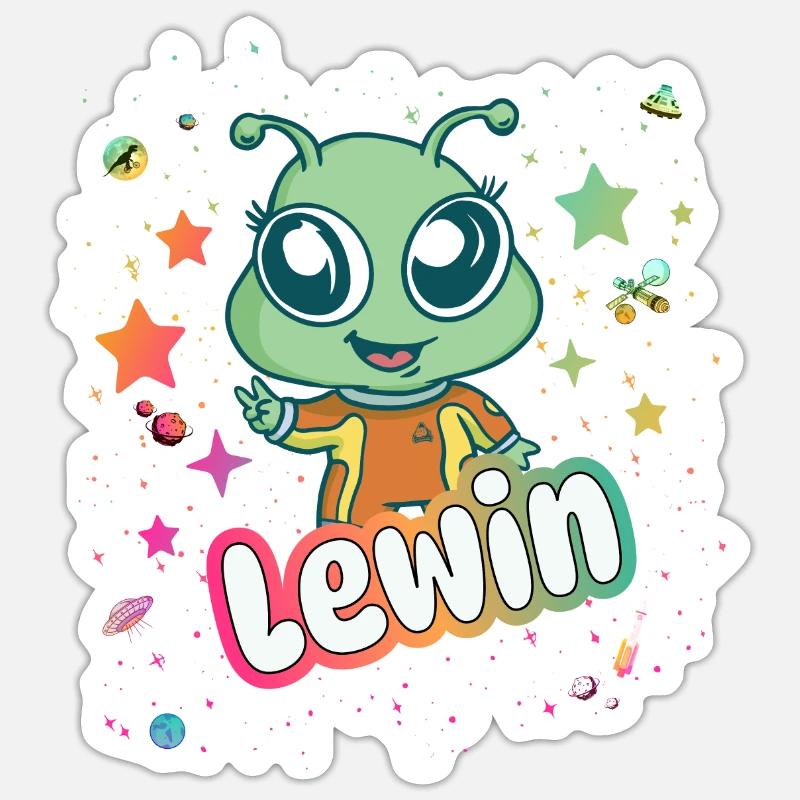 LEWIN - Beau nom de garçon avec extraterrestre mignon Sticker taille S (10 x 10 cm)