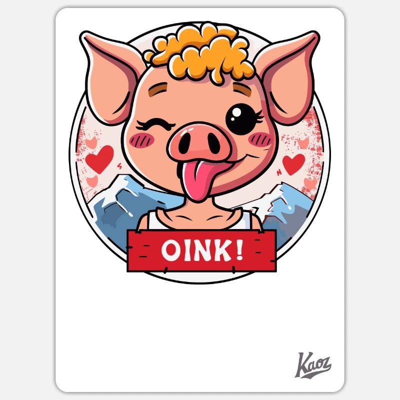 Petit cochon mignon : OINK ! - Sticker taille S (10 x 10 cm) - blanc mat