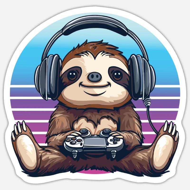 Sloth gaming Retro - Sticker size S (10 x 10 cm) - white matte