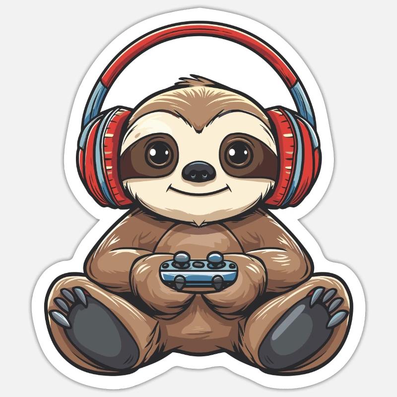 Faultier gaming - Sticker Größe S (10 x 10 cm) - Mattweiß