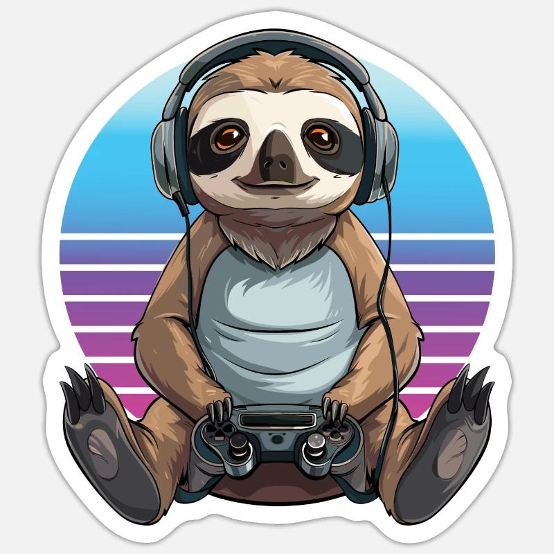 Sloth gaming Retro - Sticker size S (10 x 10 cm) - white matte