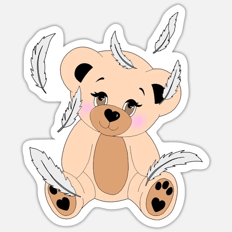 Teddy and falling feathers Sticker size S (10 x 10 cm)