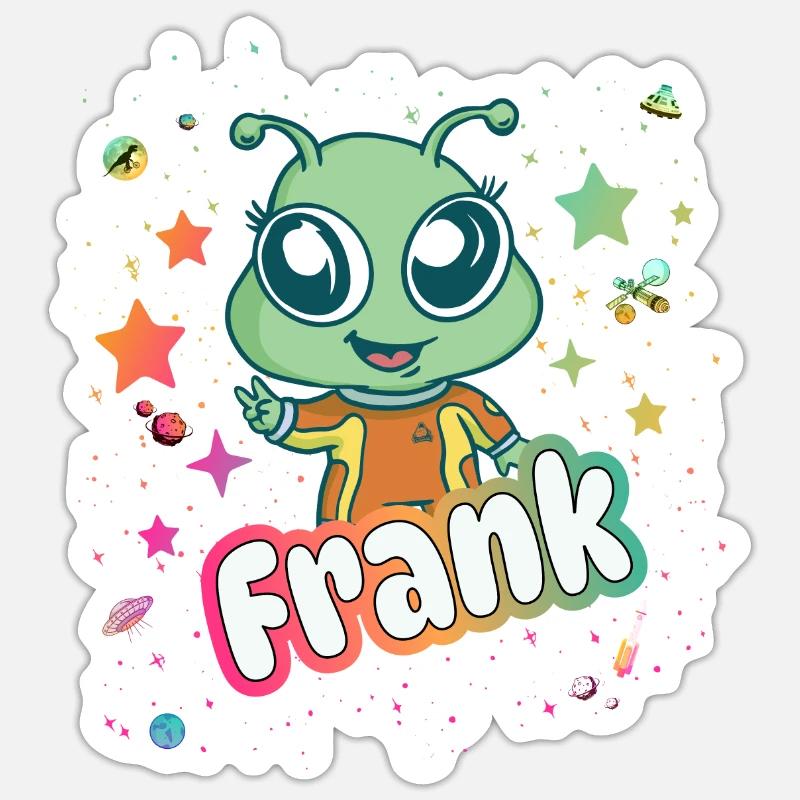 FRANK - Beau nom de garçon avec un extraterrestre mignon Sticker taille S (10 x 10 cm)