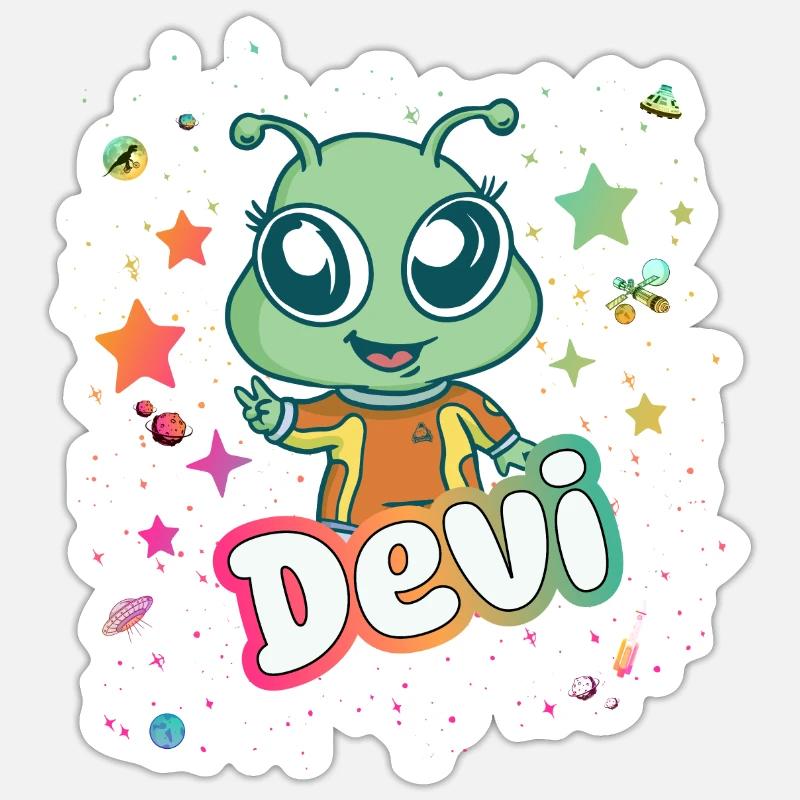 DEVI - Beau nom de garçon avec un extraterrestre mignon Sticker taille S (10 x 10 cm)