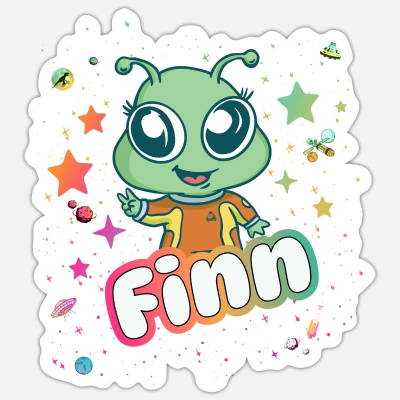 FINN - Beau nom de garçon avec extraterrestre mignon Sticker taille S (10 x 10 cm)