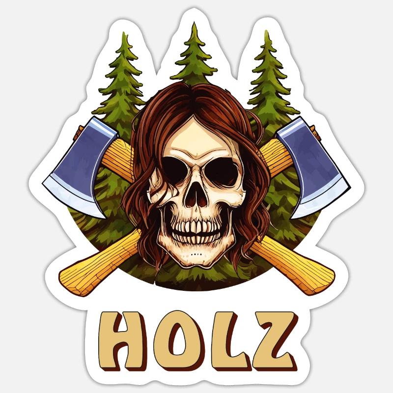 SCHÄDEL AXT HOLZ - Sticker Größe S (10 x 10 cm) - Mattweiß