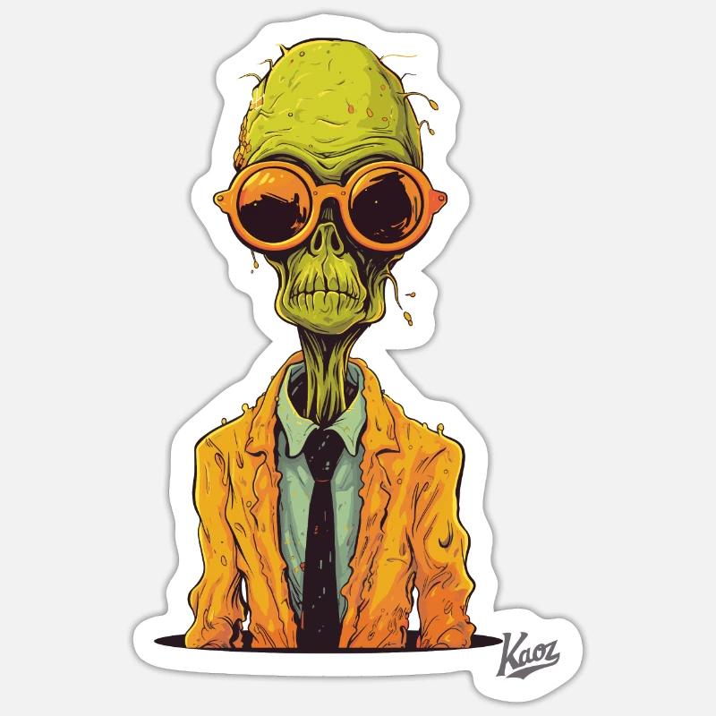 Le bourreau de travail zombie extraterrestre - Sticker taille S (10 x 10 cm) - blanc mat