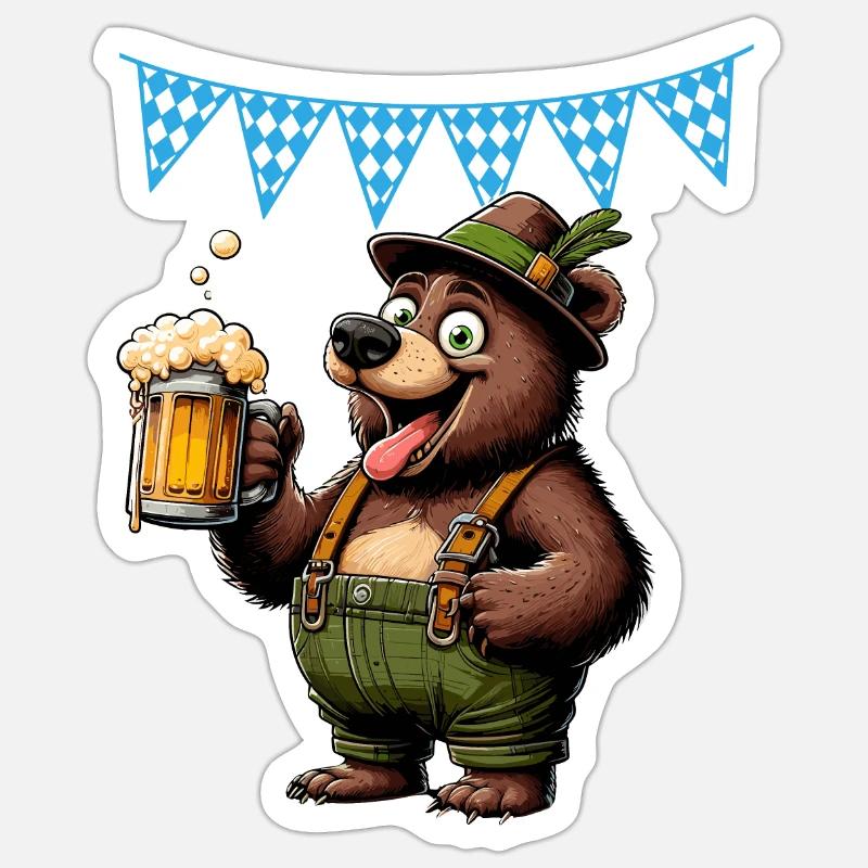 Bayern Bär Bier Alkohol Maß Weizenbier Lederhose - Sticker formato S (10 x 10 cm) - bianco opaco