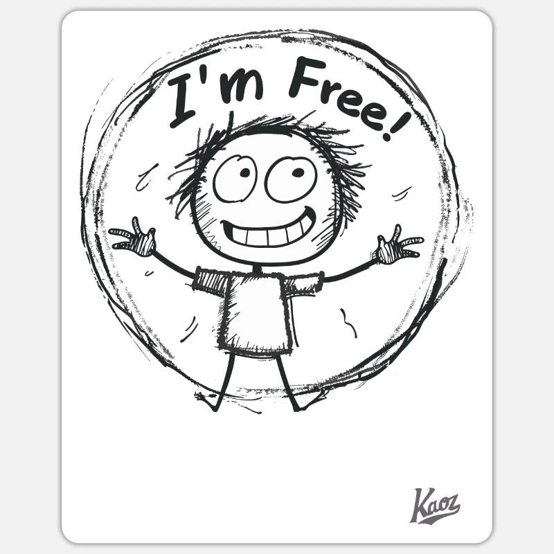 Figurine allumette : Je suis libre ! - Sticker taille S (10 x 10 cm) - blanc mat