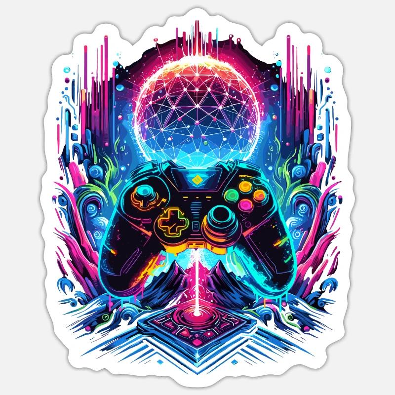Manette de jeu Cyberpunk de Synthwave Sticker taille S (10 x 10 cm)