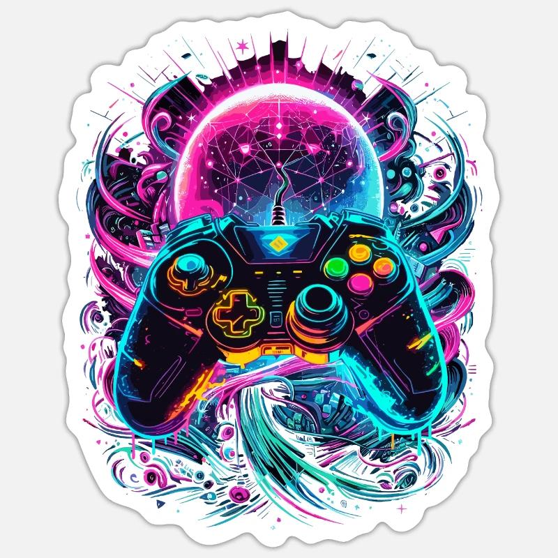 Synthwave Cyberpunk Gaming Controller - Sticker size S (10 x 10 cm) - white matte