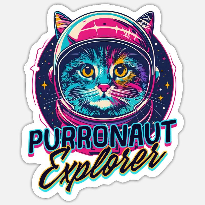 Chat Astronaute Purronaute Explorer Sticker taille S (10 x 10 cm)