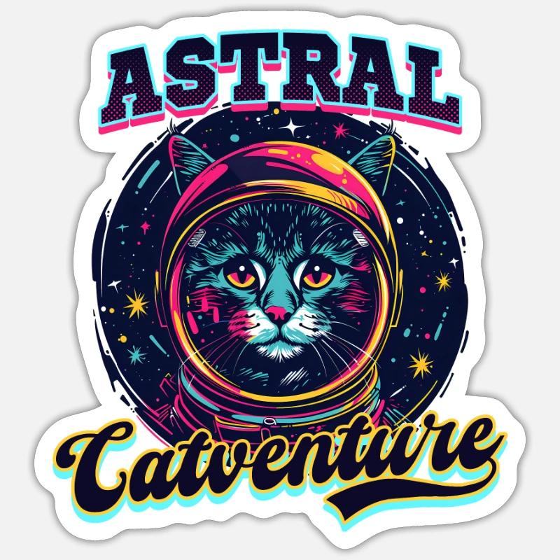 Chat Astronaute Astral Catventure - Sticker taille S (10 x 10 cm) - blanc mat