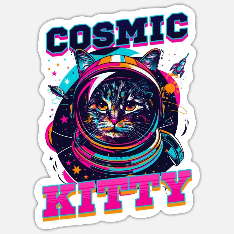 Chat astronaute Cosmic Kitty - Sticker taille S (10 x 10 cm) - blanc mat