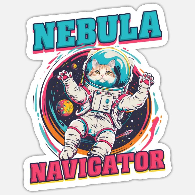 Navigateur de nébuleuse d’astronaute de chat Sticker taille S (10 x 10 cm)