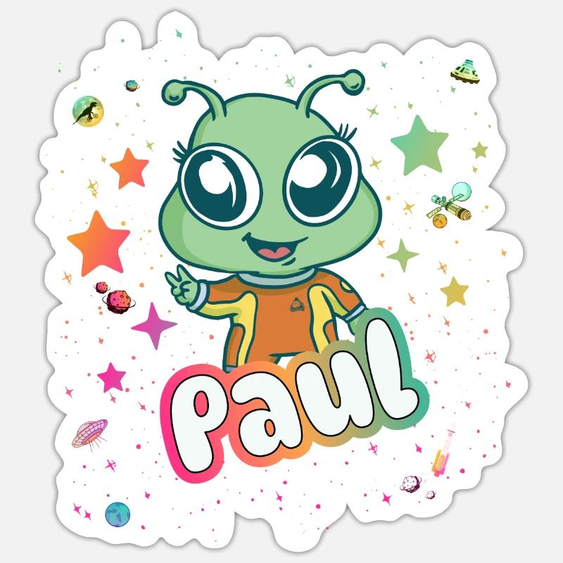 PAUL - Schöner Junge Name mit süßem Alien - Sticker Größe S (10 x 10 cm) - Mattweiß