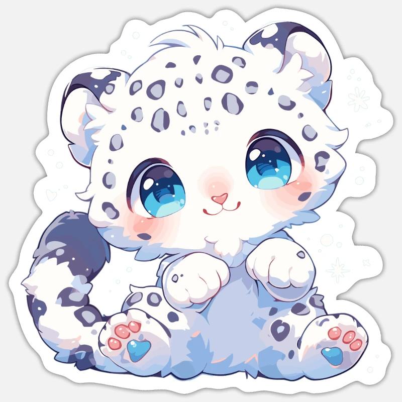 Léopard des neiges Schneeleoparden Schneeleopard - Sticker taille S (10 x 10 cm) - blanc mat
