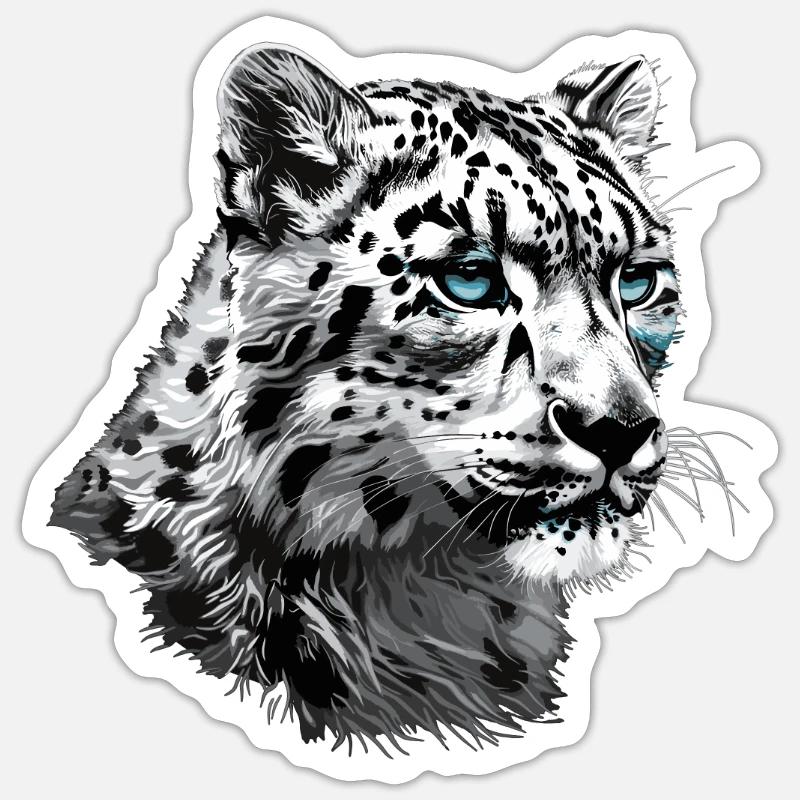 Léopard des neiges Schneeleoparden Schneeleopard - Sticker taille S (10 x 10 cm) - blanc mat