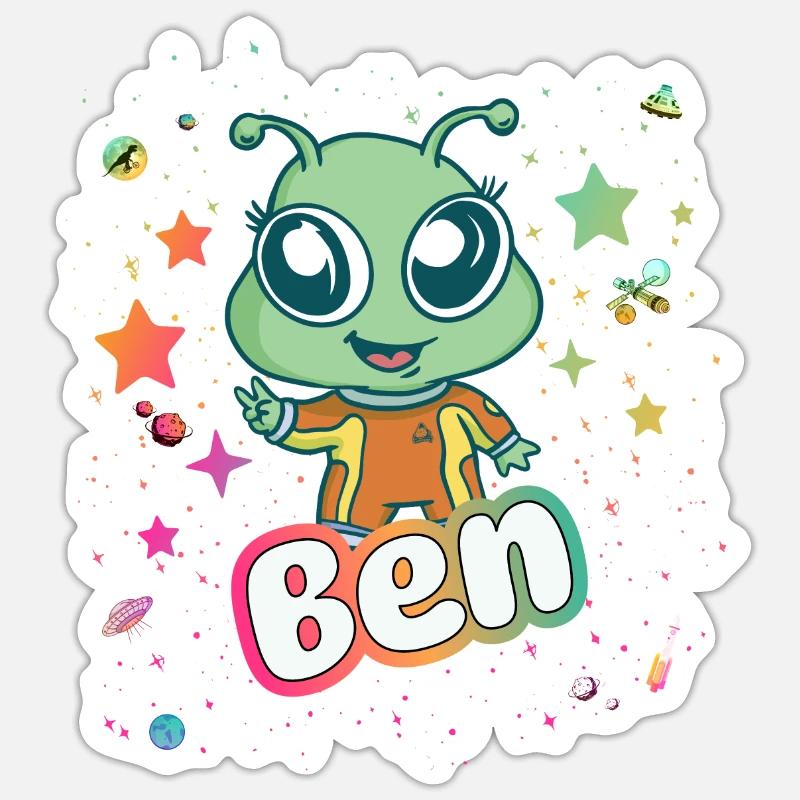 BEN - Beau nom de garçon avec un extraterrestre mignon Sticker taille S (10 x 10 cm)