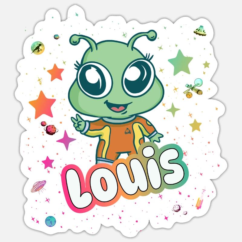 LOUIS - Beau nom de garçon avec extraterrestre mignon Sticker taille S (10 x 10 cm)