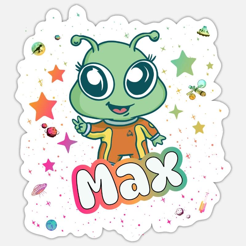 MAX - Beau nom de garçon avec un extraterrestre mignon Sticker taille S (10 x 10 cm)