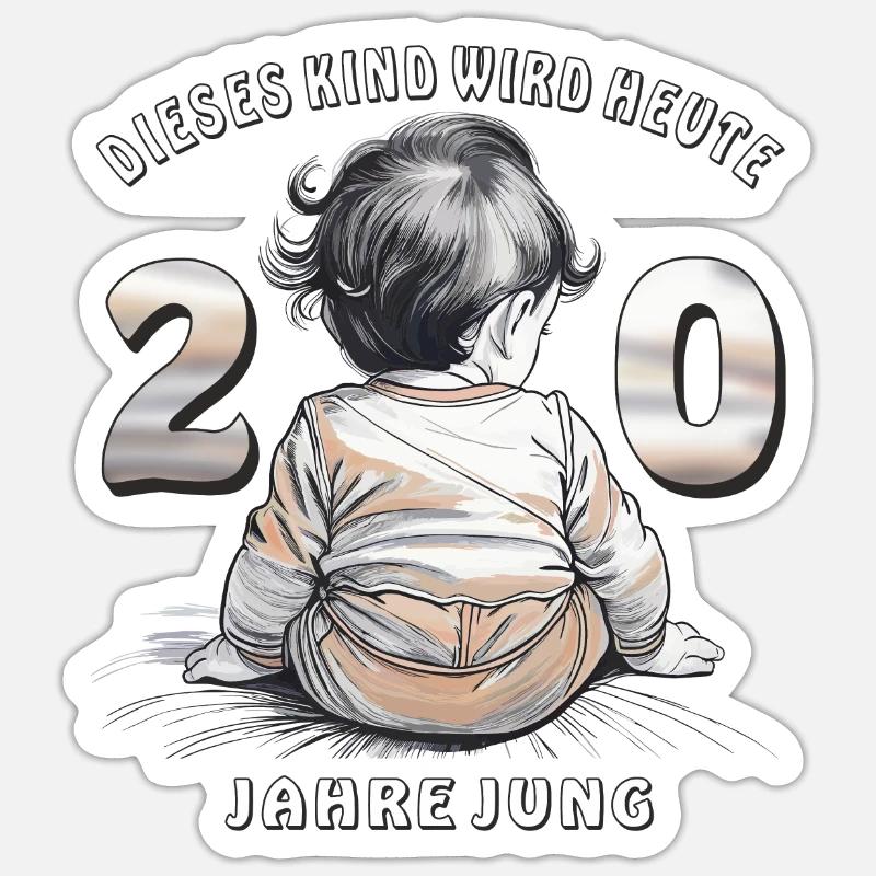 KIND 20. GEBURTSTAG - Sticker Größe S (10 x 10 cm) - Mattweiß