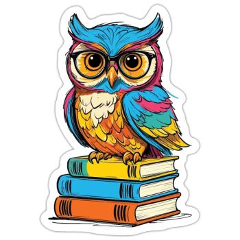 Bücher Eule Eulen Liebhaber Süße Buch Illustration - Sticker Größe S (10 x 10 cm) - Mattweiß - Vorne