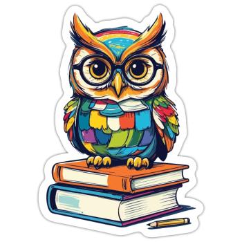 Books Owl Owls Lover Cute Book Illustration - Sticker size S (10 x 10 cm) - white matte - Front